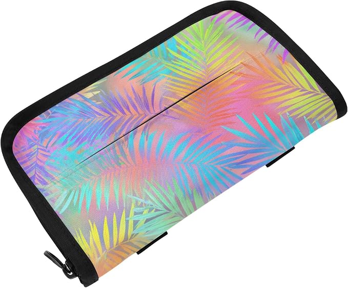 Car Tissue Holder Car Napkin Holder Tissue Box Dispenser Storage Case Sun Visor Mask Holder Accessories with Adjustable Straps Reusable Refillable Rainbow Palm Leaf Vibrant Tropical by Unknown