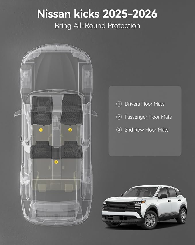 3W Floor Mats for Nissan Kicks 2025 2026 (NOT for Play Version), 1st & 2nd | Anti-Slip, Black, Safety Comes First, Durable, Non-Slip, Easy Installation, TPE All Weather, Custom Fit, Over 10 Years - Image 2