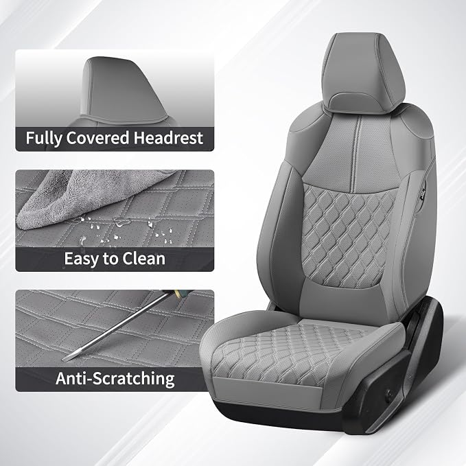Huidasource Custom Fit RAV4 (Gas Only) Car Seat Covers Full Set, Waterproof Faux Leather for 2019-2024 Toyota RAV4 LE/XLE & XLE Premium/Limited (Does Not Fit Adventure and TRD Off-Road, Gray) - Image 6