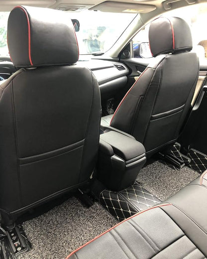 EKR Civic Seat Covers Custom Fit for Honda Civic (Hatchback) Gas & Hybrid 2022-2026 (Rear W/Armrest),Waterproof Car Seat Cover Full Set,Faux Leather(Black with Red Trim) - Image 4
