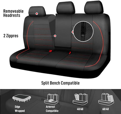 CAR PASS Leather Back Seat Cover,Piping Waterproof Bench Seat Cover, Rear Seat Cover Universal Fit for Cars Sedans SUVs Truck 95% Automotive Interior Backseat Car Covers (Rear,Black and Red) - Image 3