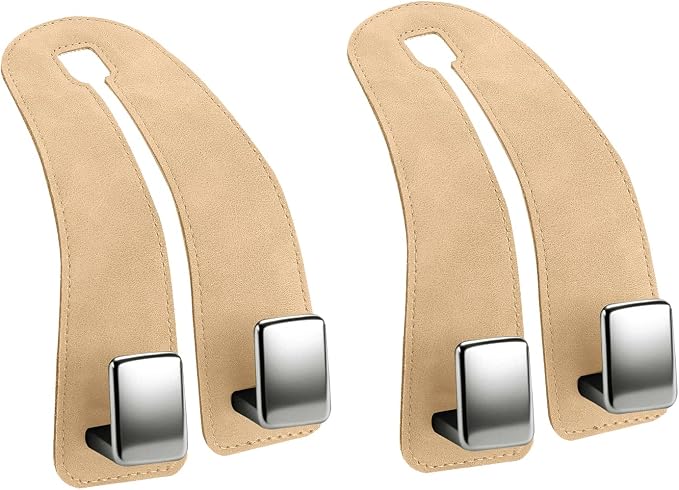 Amooca Car Headrest Hooks 2-Pack Suede Seat Organizer with Metal Core | Universal Fit, Double-hook Design, Backseat Storage for Backpack Umbrella Water Bottle Coat Purses Handbags Groceries, Beige - Image 7
