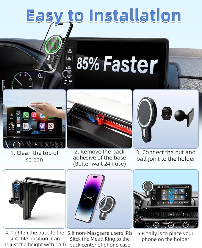 PZK Car Phone Holder for 2023-2026 Toyota BZ4X/ Subaru Solterra Accessories | Fit 8/12.3-Inch Screen Magnetic 15W Fast Wireless Charger Phone Mount with Magsafe 360° Rotation Not Affect Vent Phone Stand - Image 8