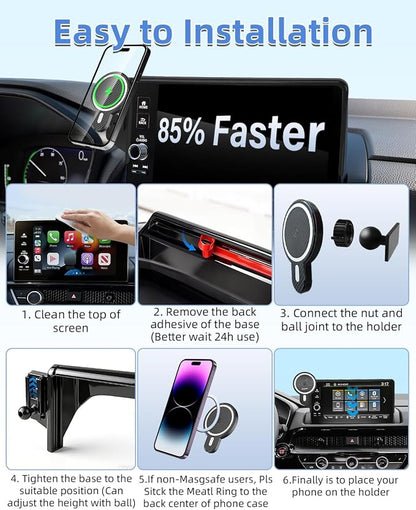 PZK Car Phone Holder for 2023-2026 Toyota BZ4X/ Subaru Solterra Accessories | Fit 8/12.3-Inch Screen Magnetic 15W Fast Wireless Charger Phone Mount with Magsafe 360° Rotation Not Affect Vent Phone Stand - Image 8