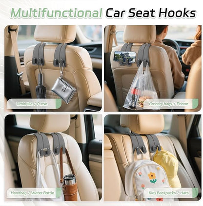 Car Seat Headrest Hooks, 2PCS Universal Car Purse Hook Leather Car Bag Hook | Gray Car Bag Purse Holder with Double Metal Hooks for Handbags, Grocery Bags, Bottles, Phones - Image 7