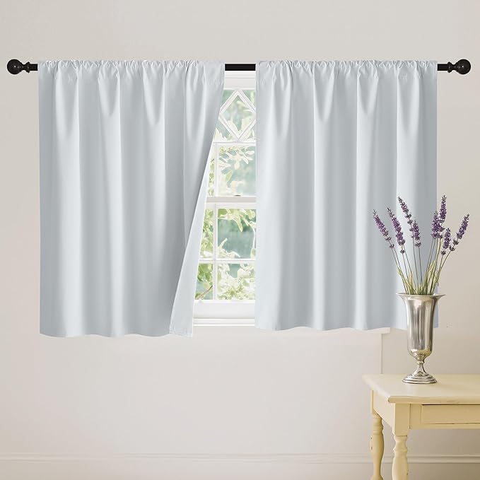 RYB HOME Short White 100% Blackout Curtains for Small Window | Thermal Insulated, Heat & UV Blocking, Total Room Darkening, Privacy, Drapes for Cafe, W42 x L36, 2 Panels by RYBHOME