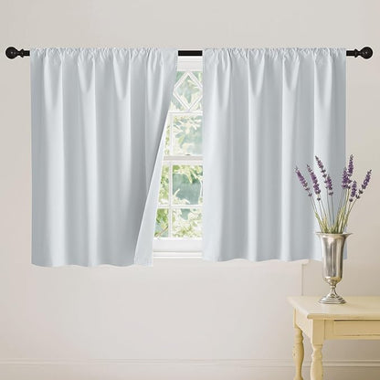 RYB HOME Short White 100% Blackout Curtains for Small Window | Thermal Insulated, Heat & UV Blocking, Total Room Darkening, Privacy, Drapes for Cafe, W42 x L36, 2 Panels by RYBHOME