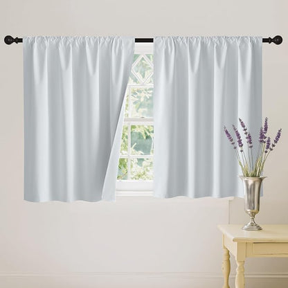 RYB HOME Short White 100% Blackout Curtains for Small Window | Thermal Insulated, Heat & UV Blocking, Total Room Darkening, Privacy, Drapes for Cafe, W42 x L24, 2 Panels by RYBHOME