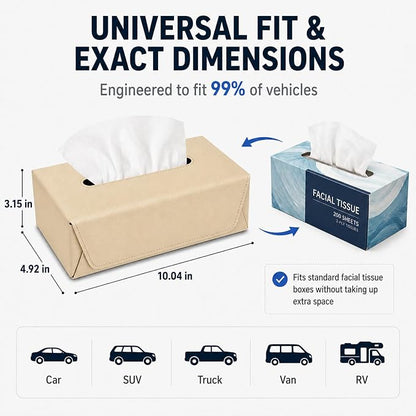 Car Tissue Holder with Magnetic & Strap Mount, Beige, 1 Pack | PU Faux Leather, For Sun Visor, Seat Back, Console, Refrigerator, Fits Standard Tissue Packs - Image 5