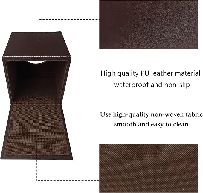 Stylish PU Leather Tissue Box Holder, Square Napkin Holder Pumping Paper Case Dispenser, Facial Tissue Holder with Magnetic Bottom for Home Office (Brown) - Image 4