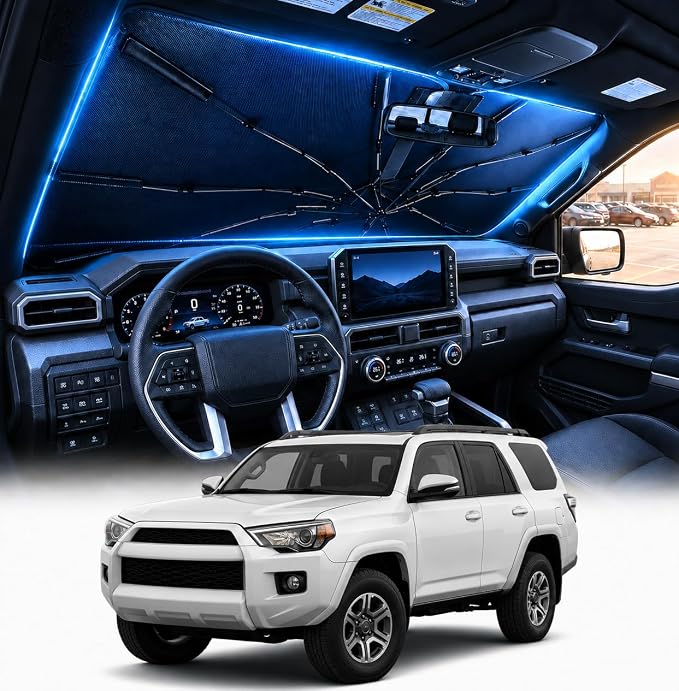 [2026 Upgraded] DooGooCoo Windshield Sun Shade Umbrella for Toyota 4Runner 2017-2025 2026 [100% Sunlight Blocked, Cooling Ice Crystal] Sunshade for Car Windshield for 4Runner Sun Shade. by DooGooCoo