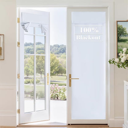 RYB HOME 100% Blackout Door Curtains, French Door Window Cover, Pure White | Self Adhesive, Thermal Insulated, For Office Kitchen Front Entry Front Back Door Glass Window, W36 x L69, 1 Panel by RYBHOME