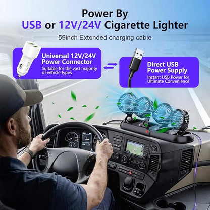 4-Head Car Fan,3-Speed Adjustable Car Cooling Fan for Vehicle,360°Rotatable Portable Cooling Fans for Car,USB/12V Cigarette Lighter Powered,Powerful Airflow for SUV Rv Sedan Van Boat - Image 4