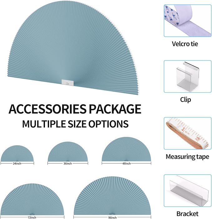 Myshade Arch Window Shades Half Circle Light Filtering Cellular Shades Cordless No Drill Blinds for Windows Half Moon Honeycomb Fabric No Tools Shades Easy Install (1PCS Blue 48" W X 24" H) - Image 5