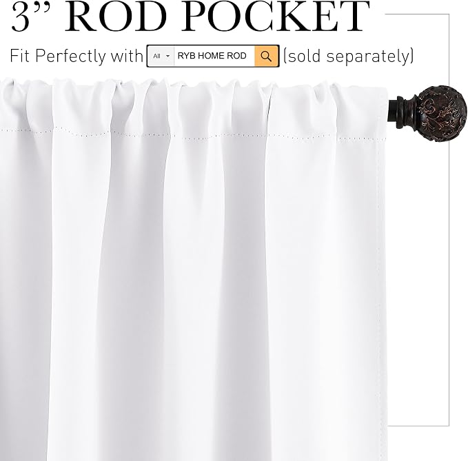 RYB HOME Short Privacy Curtains 30 inch Long for Bathroom Window | Thermal Insulated, Heat Blocking, Rod Pocket, Half Window Curtain Tiers for Nursery Bedroom, W42 x L30, Pure White, 2 Panels - Image 2