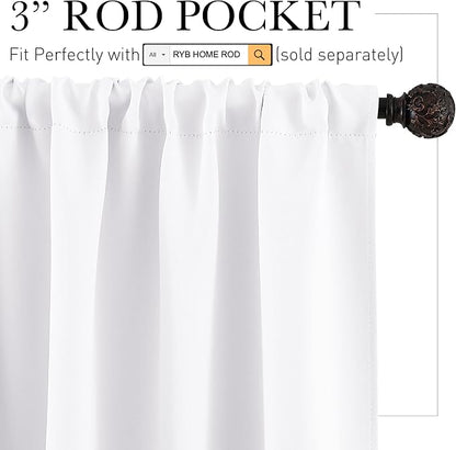 RYB HOME Small Window Curtains 45 inches Length for Kitchen Cafe Bathroom | Room Darkening Curtains & Drapes, Energy Saving, Thermal Insulated, For Kids Bedroom, W42 x L45, Pure White, 2 Panels - Image 2