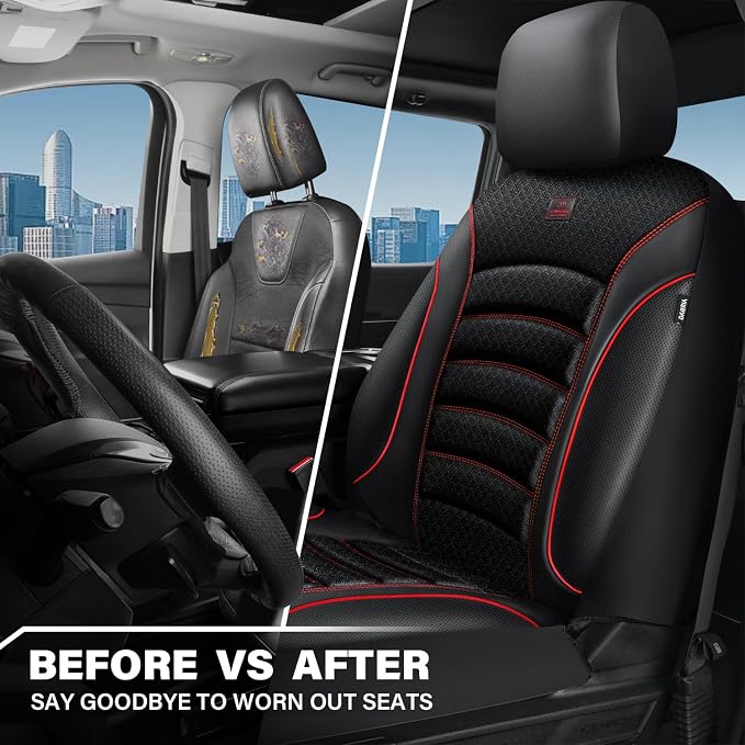CAR PASS Comfortable 3D Foam Mesh Leather Car Seat Covers Front, Air Cool Mesh Breathable Front Seat Covers for Car, Universal Fit for SUV Truck Sedan Automotive, Airbag Compatible,Black Red - Image 6