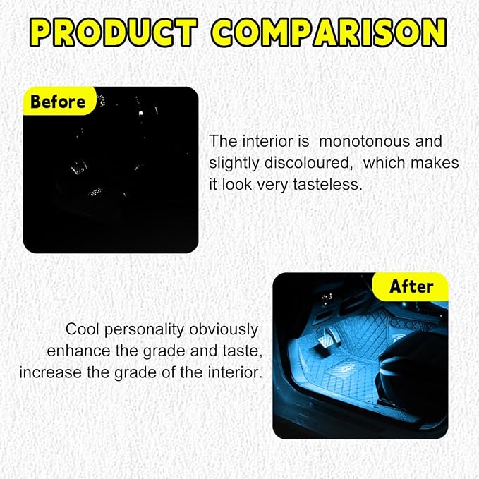 Car LED Strip Light, 48 LEDs RGB Neon Interior Atmosphere Lights, 12V Under Dash Ambient Night Light, USB Port Auto Interior Decorative Lamp, Universal Car Accessories (Ice Blue) - Image 5