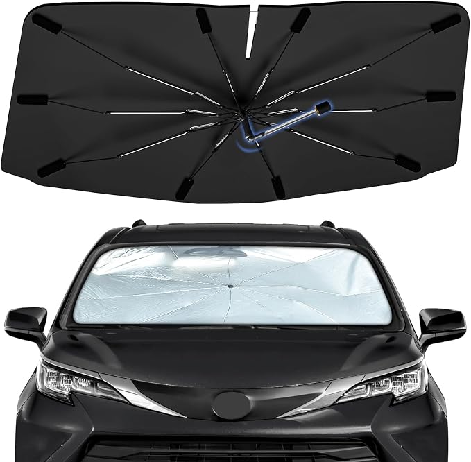 Windshield Sun Shade Umbrella for Toyota Sienna 2021-2024 Front Window | Foldable Car Sunshade, 360 Rotation Automotive Interior UV Protection for Outdoor Parking, Keep Car Cool by Bocvam