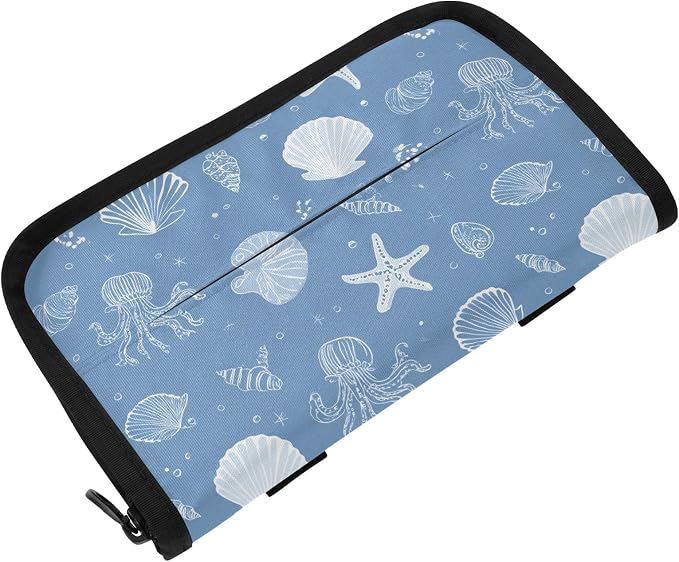 Car Tissue Holder Car Napkin Holder Car Tissue Box Dispenser Storage Case Sun Visor Mask Holder with Adjustable Straps Reusable Refillable Simple Seashells Starfish Blue by Unknown