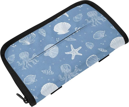 Car Tissue Holder Car Napkin Holder Car Tissue Box Dispenser Storage Case Sun Visor Mask Holder with Adjustable Straps Reusable Refillable Simple Seashells Starfish Blue by Unknown