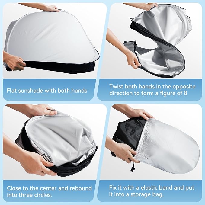 Car Windshield Sun Shade, 300T Thickened Car Window Shades Heat Reflective Interior Cool, Universal Fit for Most Cars SUVs Trucks, Foldable & Portable Design (L (57" × 31")) - Image 6