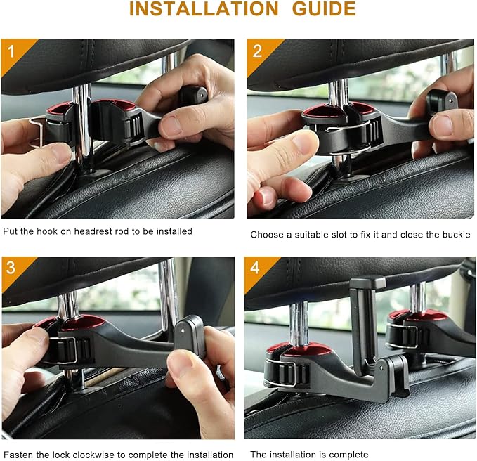 Car Headrest Hook with Phone Holder, Universal 360 Rotation Headrest Hooks for Purses and Bags (Red) - Image 6