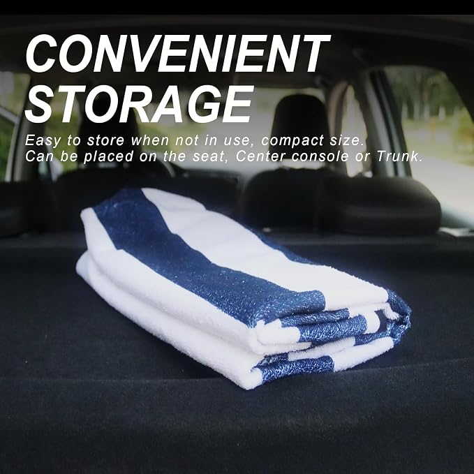 Sweat Towel Car Seat Cover Protector Front Seats for Gym Workout, Running, Swimming, Beach and Hiking, Waterproof Universal Seat Cover for Car, Trucks, Van & SUV (2, White/Blue Stripe, Front) - Image 5