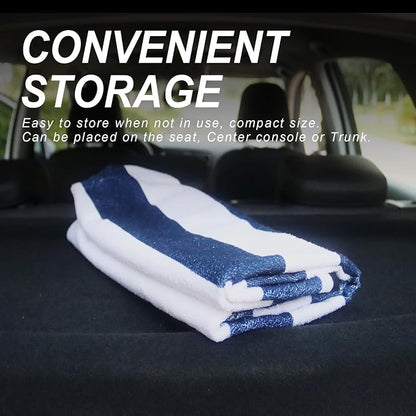 Sweat Towel Car Seat Cover Protector Front Seats for Gym Workout, Running, Swimming, Beach and Hiking, Waterproof Universal Seat Cover for Car, Trucks, Van & SUV (2, White/Blue Stripe, Front) - Image 5