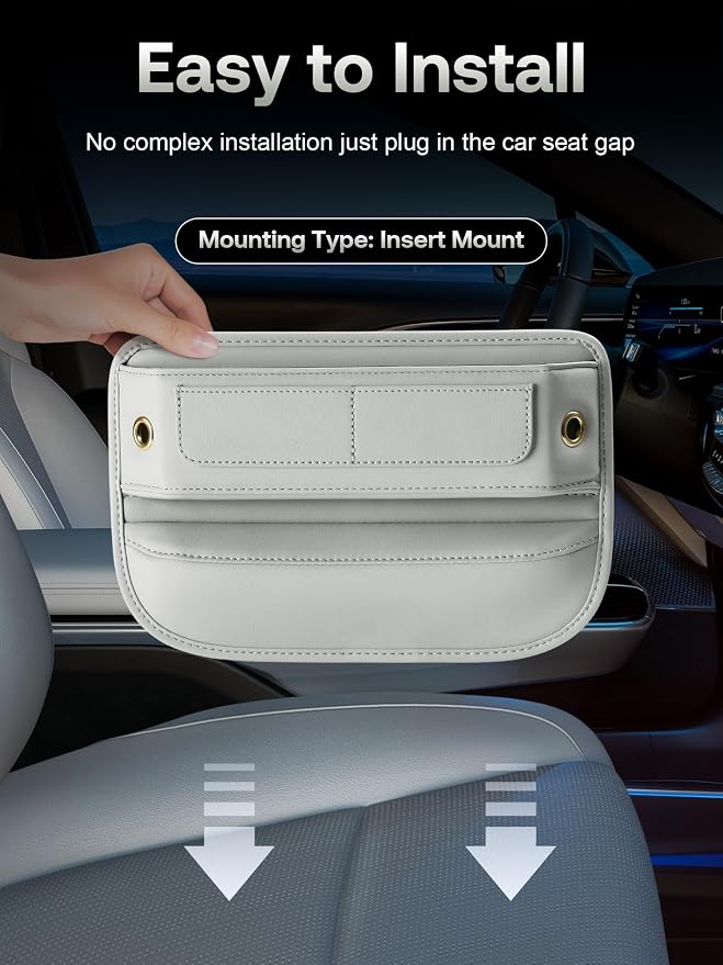 Universal Fit Premium Leather Car Seat Gap Filler Organizer, Center Console Organizer with Card Slots, Clever Gifts for Car SUV Truck Owners (Beige, 1 Pack) - Image 7