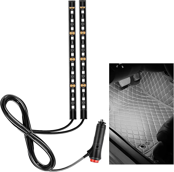 Car LED Strip Light, 12V 24 LEDs RGB Car Atmosphere Lamp with Cigarette Adapter Plug, Vehicle Under Dash Floor Ambient Night Decorative Lighting Kit (White) by Unknown