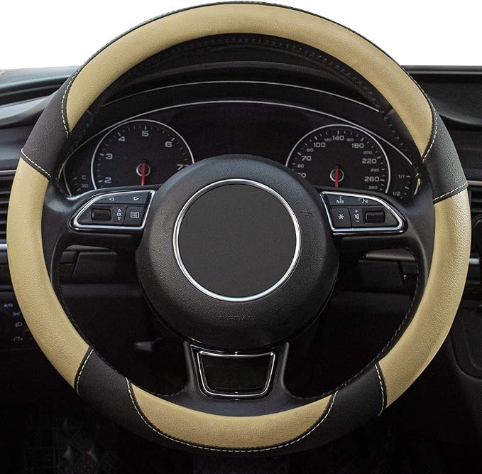 Universal Car Steering Wheel Cover Breathable Anti-Slip, 15 inch Microfiber Leather Auto Steering Wheel Cover for Car Truck SUV Classic Beige - Image 2