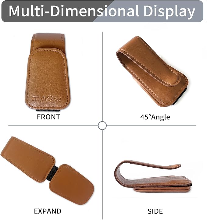 TILDOSAC 2 Pack Sunglasses Holder for Car Visor, Leather Magnetic Sunglass Holder for Car with Clip(Brown+Pink) - Image 3