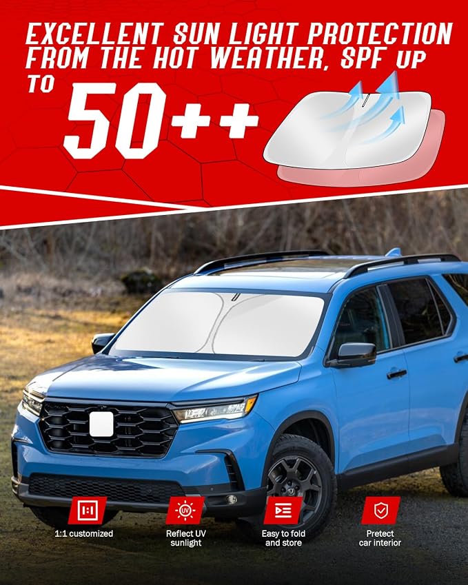 Custom Fit Windshield Sun Shade for Honda Pilot 2016-2025 2026 | Foldable, Easy to Install & Store, Full Coverage, 210T Reflective Fabric, Blocks 99% of UV Rays - Image 7