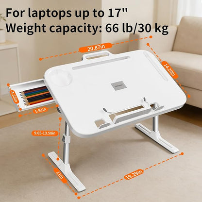 Laptop Desk Bed Table,Adjustable Lap Desk Bed Tray,Portable Folding Couch Table with Bookstand & Storage Drawer,Car Rear Seat Sofa Floor Laptop Tray Stand for Adult Kids Reading Writing Eating - Image 2