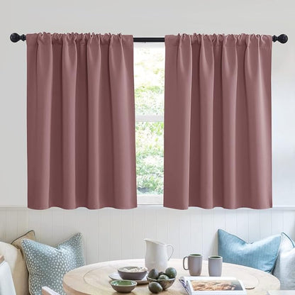 RYB HOME Short Blackout Curtains for Small Window Kitchen Bathroom Cafe RV | Sunmmer Heat Light Blocking, Privacy, Energy Saving, For Sunroom Laundry Room Stair Window, W52 x L36, Dusty Rose, 2 Panels by RYBHOME