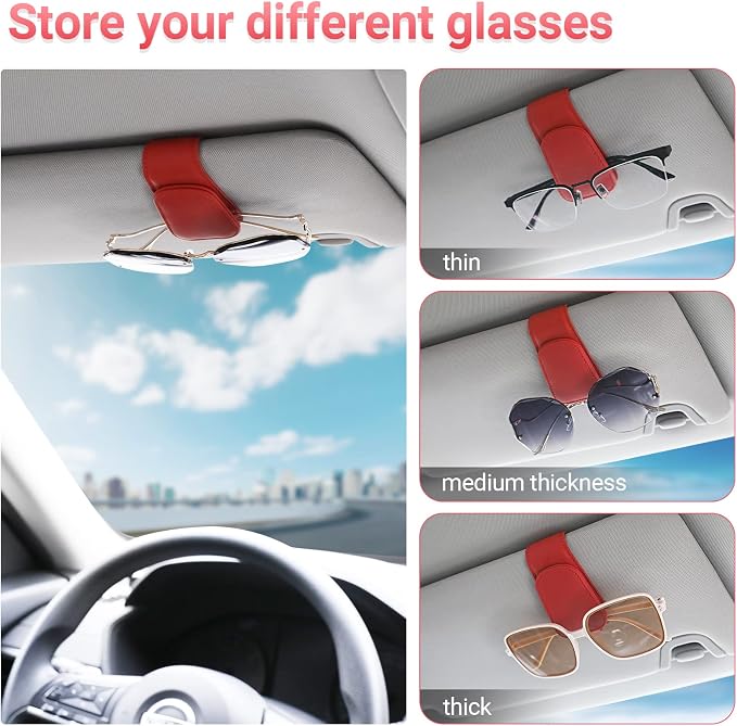 Sunglass Holder for Car Sun Visor Sunglasses Clip Car accessories -Red | sun visor organizer, ticket card clip, eyeglass sunglasses holder, one-handed magnetic, anti-scratch, car stuff for women men - Image 3