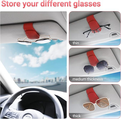 Sunglass Holder for Car Sun Visor Sunglasses Clip Car accessories -Red | sun visor organizer, ticket card clip, eyeglass sunglasses holder, one-handed magnetic, anti-scratch, car stuff for women men - Image 3