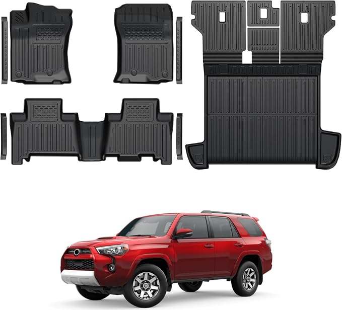 Floor Mats for 2013-2024 Toyota 4Runner Accessories | w/o Sliding Cargo Tray, Full-Coverage Set with Cargo Liner & Backrest Protector, Odorless TPE, All-Weather Protection by GALVAGNITE