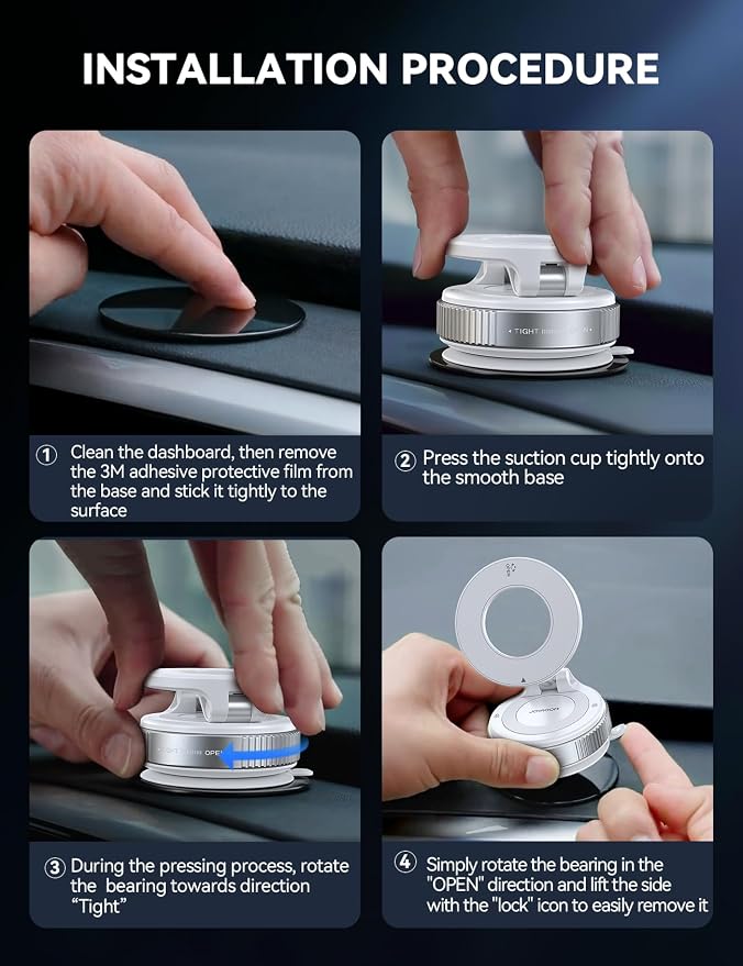 JOYROOM Magsafe Car Mount, Vacuum Car Phone Mount with Strong Magnetic, 360° Metal Strut Suction Cup Phone Mount for iPhone 17 Pro Max/16 15 14 13 12 Series& Android Magsafe Case, White - Image 5