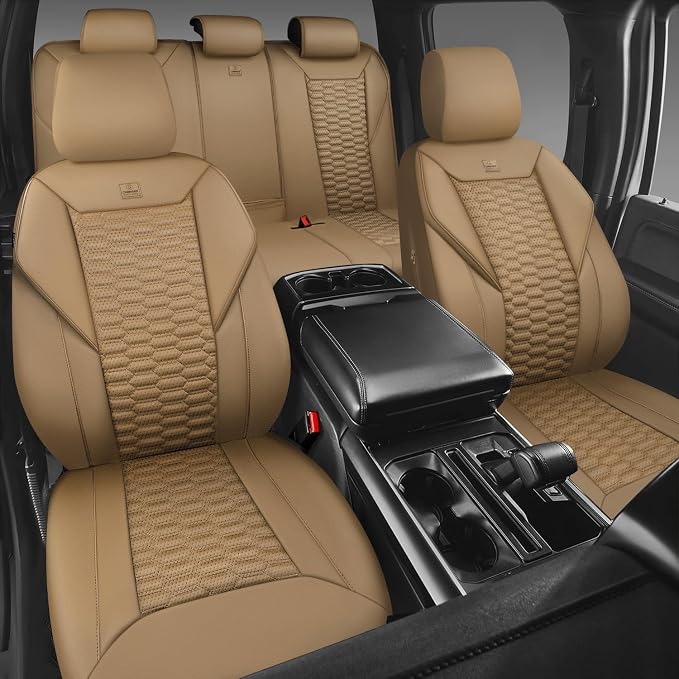 CAR PASS 3D Foam PU Leather Car Seat Covers Full Set,Tan Breathable Faux Leather Seat Covers for Car,Anti Slip Universal Fit for SUVs Vans Sedan Truck Automotive,Armrest Airbag Compatible All Beige - Image 6