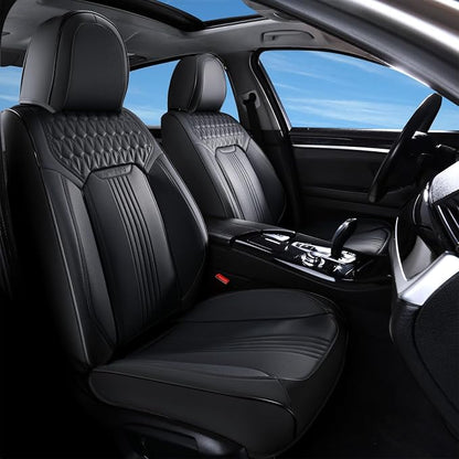 Coverado Seat Covers Full Set, Leather Car Seat Cover, Waterproof Car Seat Protector, Automotive Seat Covers Car Seat Cushion Universal Fit for Most Cars, Black - Image 9
