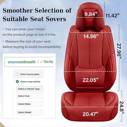 Coverado Universal Seat Covers Full Set, 5 Seats Universal Seat Covers for Cars, Waterproof Faux Leather Car Seat Covers with Head Pillow, Auto Protectors Fit for Most Sedans SUV Pick-up Truck-Red - Image 8