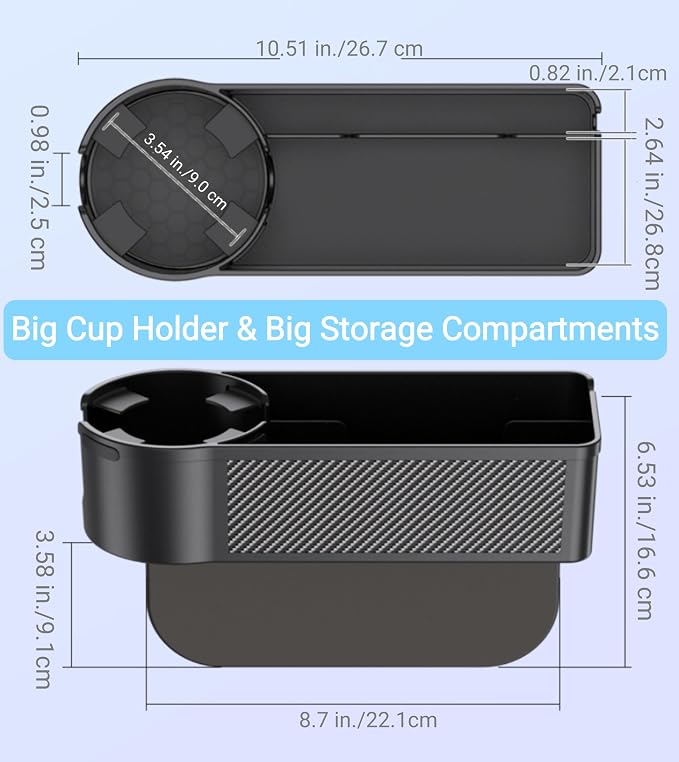 Upgraded Car Cup Holder, Auto Cup Drink Holders,Multifunctional Auto Front Seat Organizer, Gap Filler Storage Box Coin Bucket Console Side Pocket Cell Mobile Phone Holder (Black) - Image 7