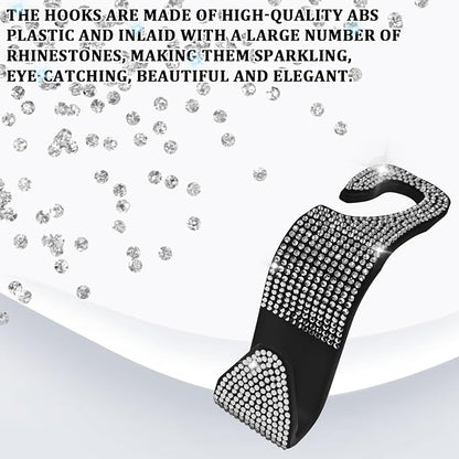 Bling Car Seat Headrest Hooks Car Accessories for Women Crystal Rhinestone Auto Seat Back Hanger Storage Organizer for Purse Handbag Coat, Universal Purse Hook for Cars SUV Truck（4PCS Silver - Image 3
