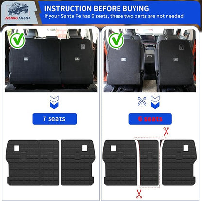 Rongtaod Floor Mats Full Set 7 PCS for 2024-2026 Hyundai Santa Fe 6&7 Seats | for Gas&Hybrid, Floor Liner, Trunk Mat with Backrest Mat, 2nd Row Kick Mats, TPE All Weather Santa Fe Accessories - Image 9