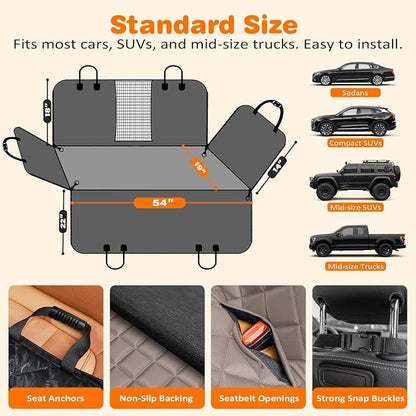 URPOWER 4 in 1 Dog Car Seat Cover for Back Seat, Waterproof Hammock | Mesh Window, Side Flaps, 600D Oxford, Scratch Resistant, Non-Slip, Easy Install, Machine Washable, Dog Seat Belt Included - Image 6