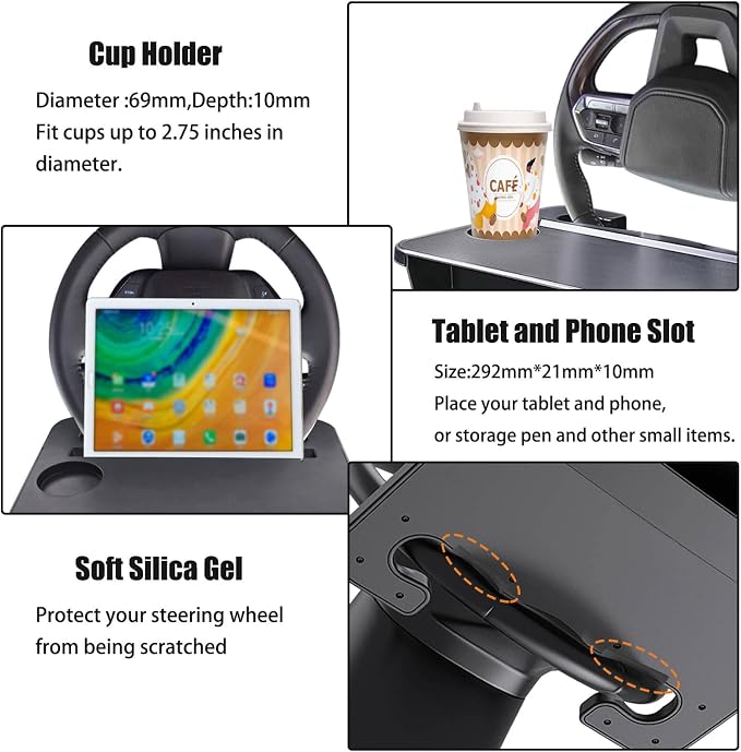 Steering Wheel Tray - 2 in 1 Car Seat Gap Filler Organizer, Multipurpose Table Tray for Eating, Drinking, Laptop - Image 6
