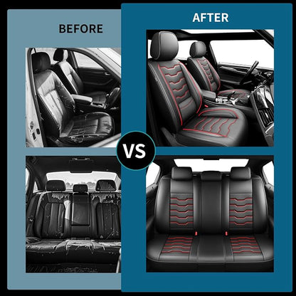 Fit Murano Car Seat Covers Premium Leather for Nissan Murano 2007-2025 2026. Waterproof， Breathable, Scratch-Resistant & All-Weather Seat Cushion Protector（2 Front Seats,Red Line Black - Image 5