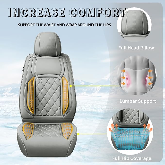 Fit CHR Premium Leather Car Seat Covers for Toyota CHR 2018-2021 2022 - Waterproof，Breathable，All-Weather Seat Cushion Protecto & Airbag Compatible, Full Set Gray - Image 6